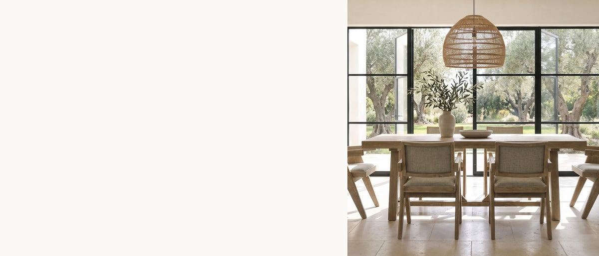 Six plank arms, one pegged trestle. - Stilo 84-Inch Weathered Oak Trestle Dining Set with 6 Armchairs