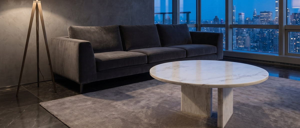 Stintino White Marble Coffee Table in the room