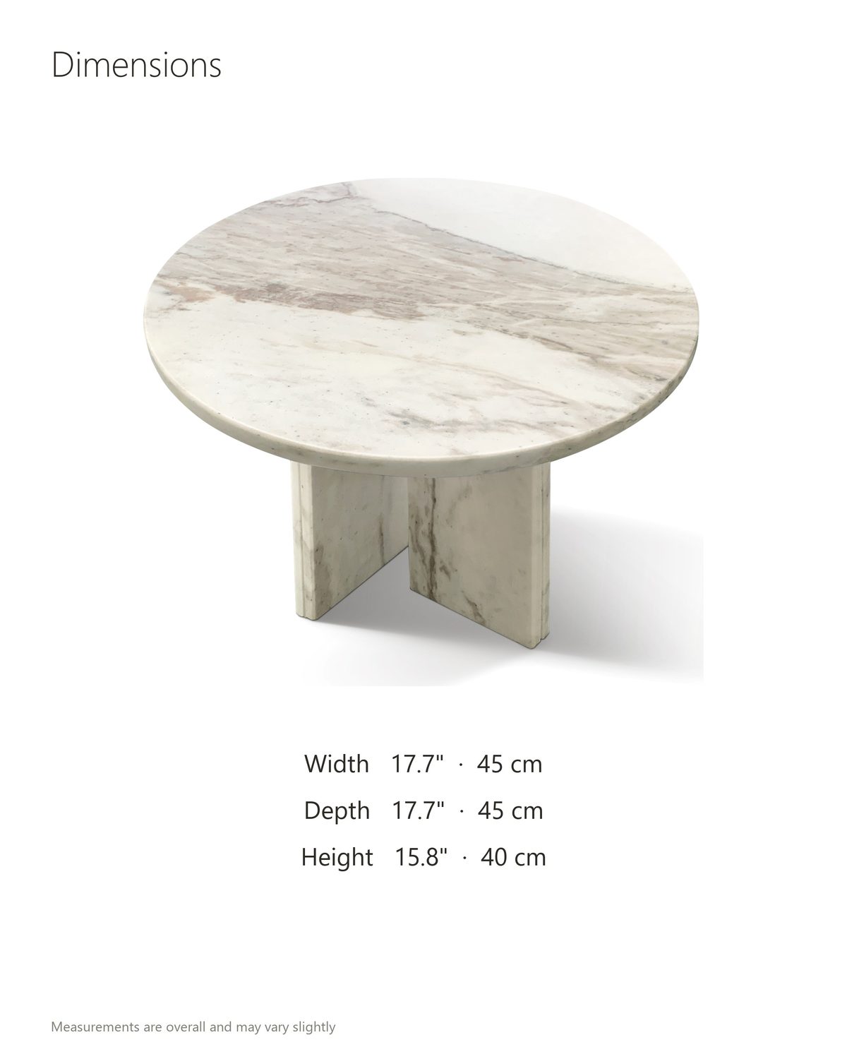 Stintino White Marble Round Side Table dimensions: 17.7 in wide, 17.7 in deep, 15.8 in high