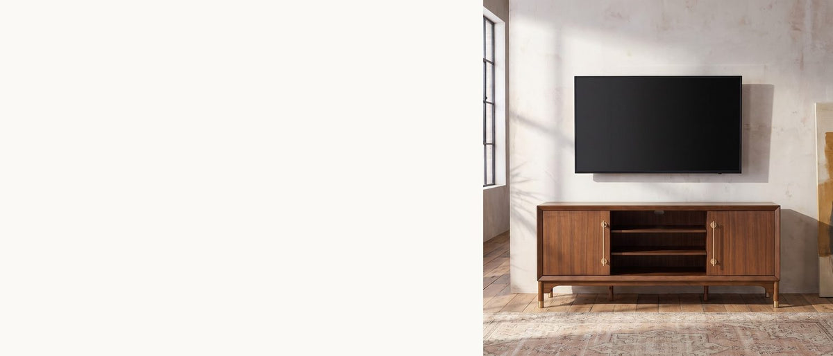 Walnut and brass, the mid-century way. - Stresa Walnut Media Console