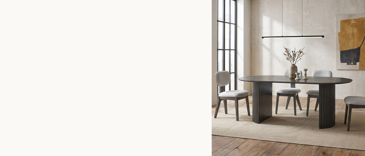 Reeded halves, long oval. - Strongoli 80-Inch Oval Fluted Pedestal Dining Set with 4 Chairs