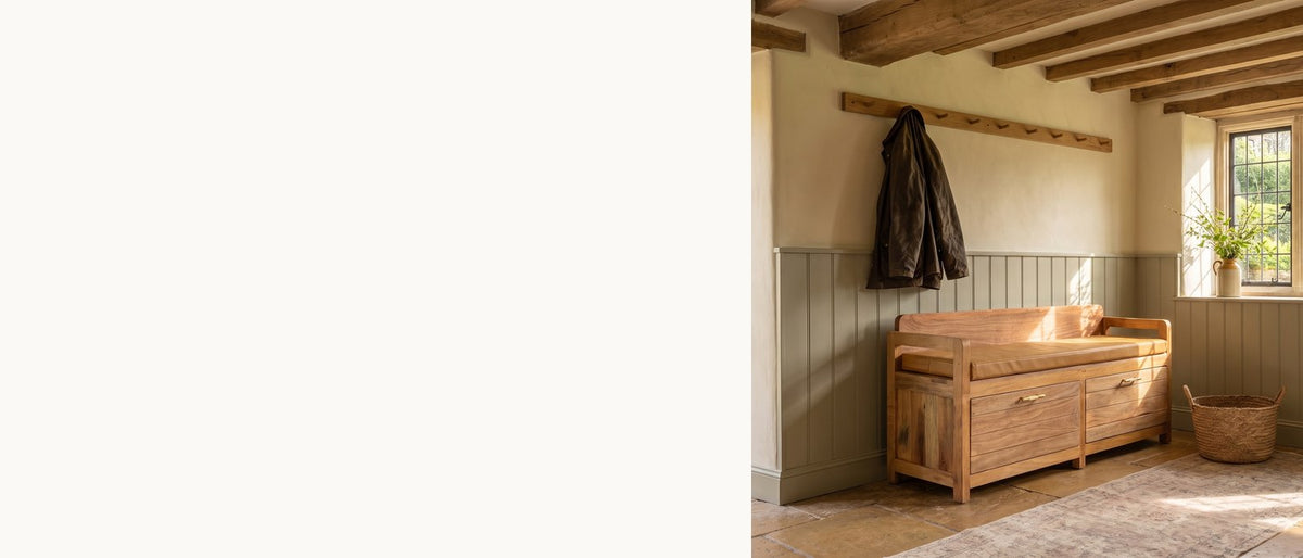 Sit down. Put away. - Taurianova 39.5-Inch 2-Drawer Solid Mango Storage Bench with Leather Cushion