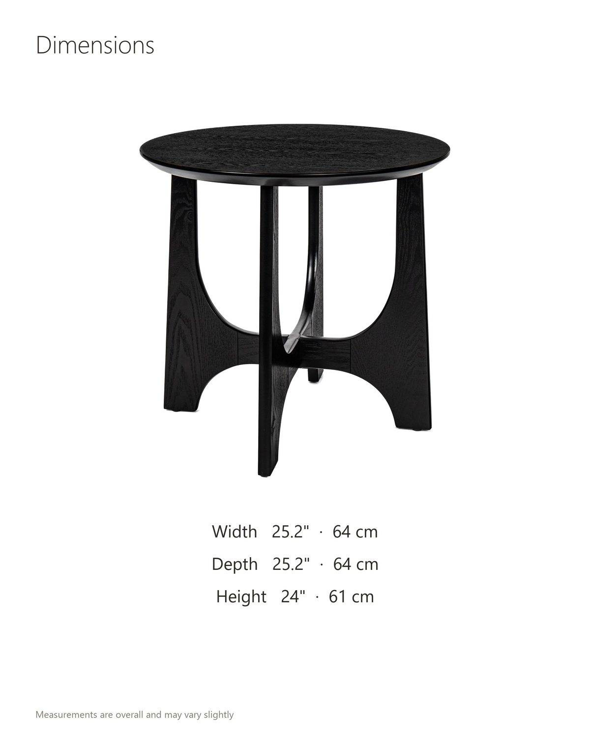 Taviano Black Wood Veneer Round Side Table dimensions: 25.2 in wide, 25.2 in deep, 24 in high