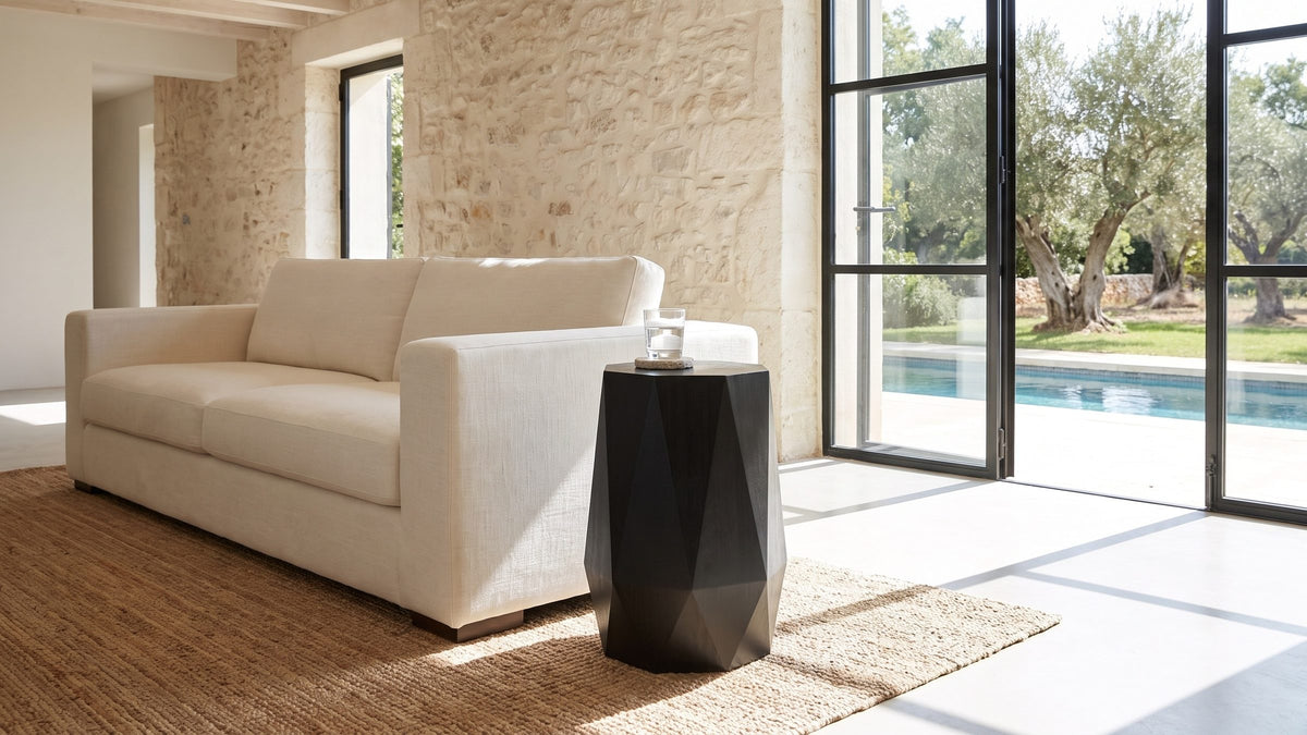 A solid black accent. - Teglio Black Acacia Faceted Octagon Side Table