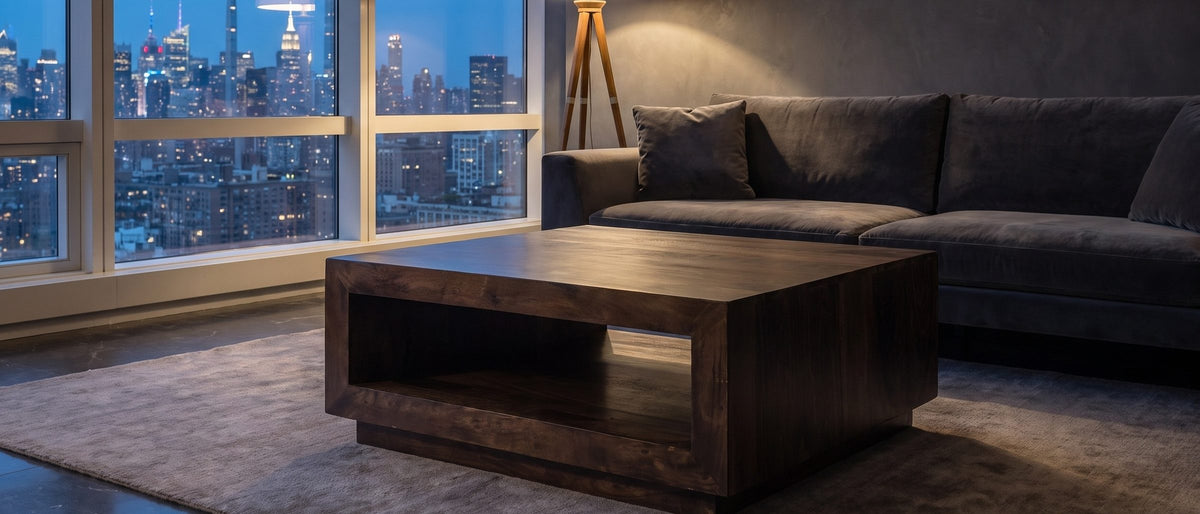 Terracina Solid Mango Block Coffee Table in the room