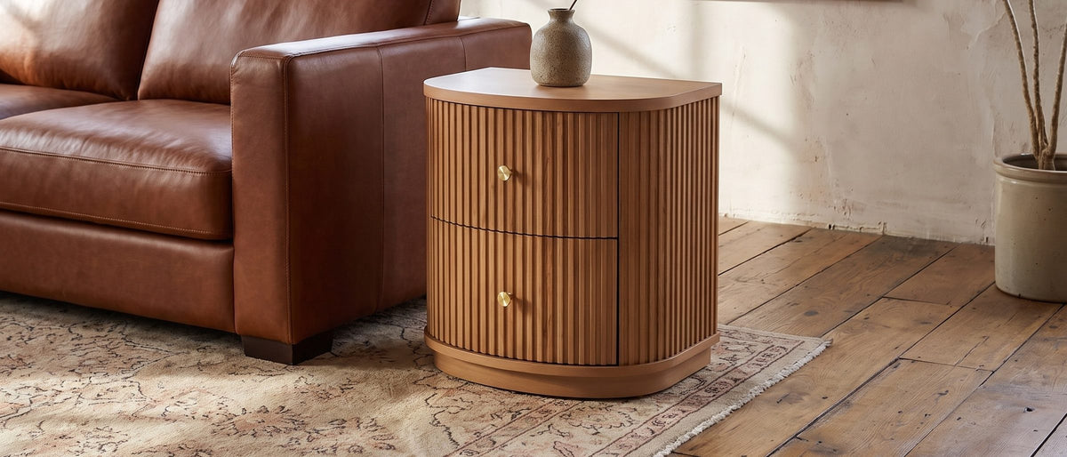 Tolfa Fluted Beech Half-Moon Side Table in the room