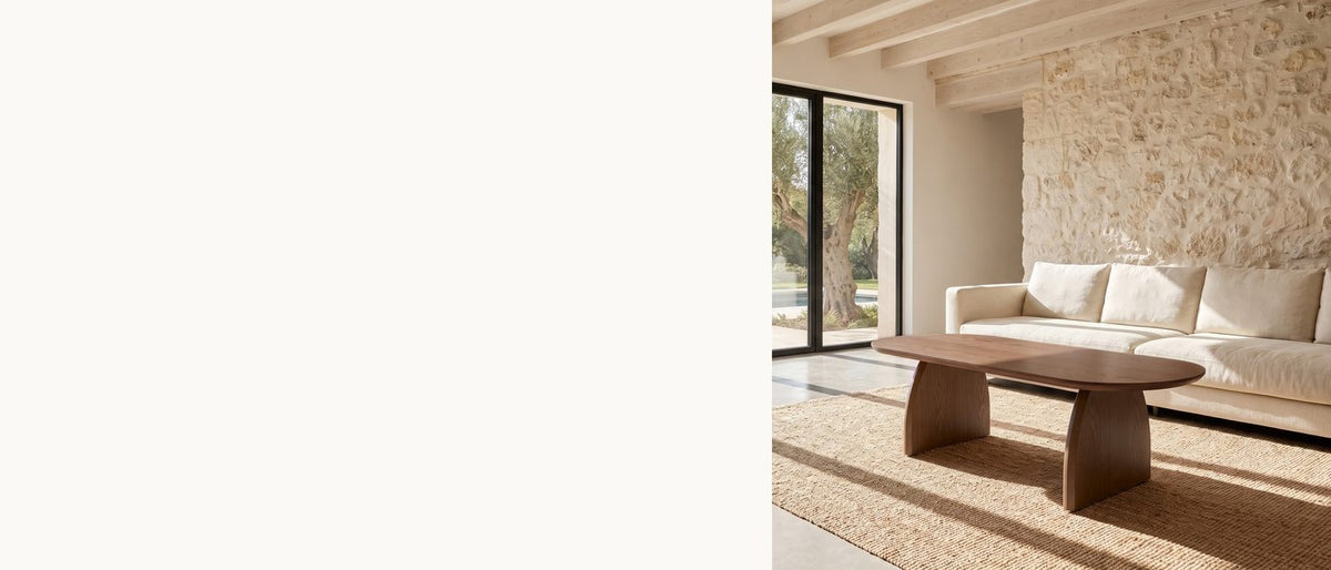 Two arches, one soft oval. - Tortona 47-Inch Oval Walnut-Finish Wood Veneer Coffee Table