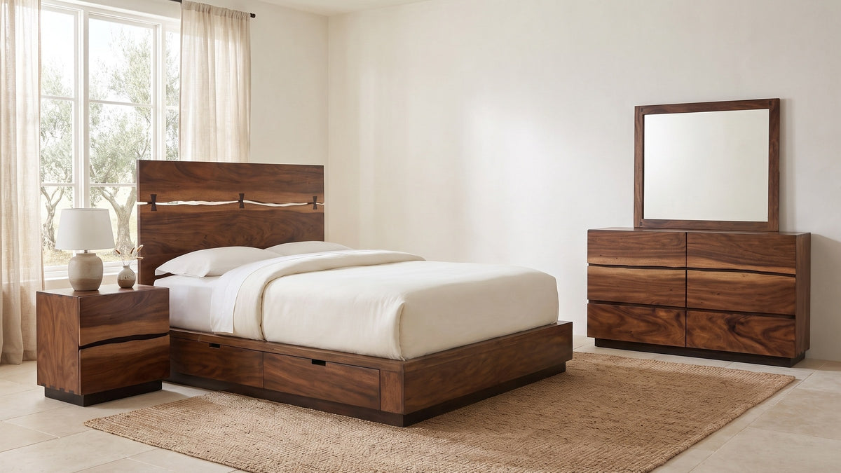 One finish, four pieces. - Treia Smokey Walnut Storage Bedroom Set