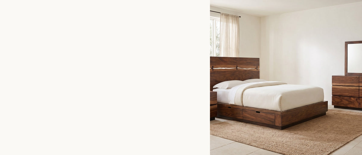 Storage below, grain above. - Treia Smokey Walnut Storage Bedroom Set