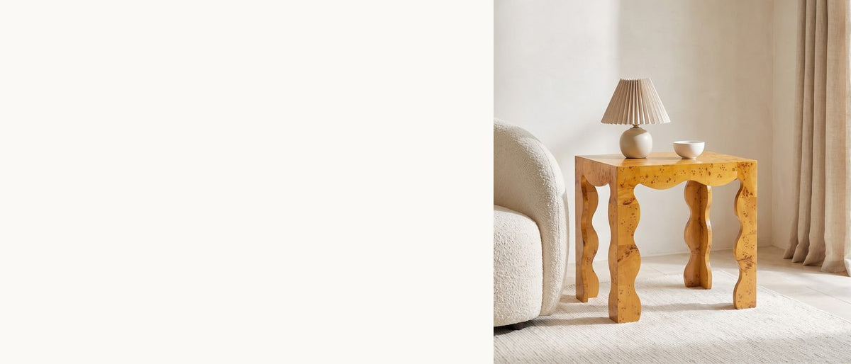 Burl, cut in waves. - Tricarico Burl Veneer Scalloped Side Table