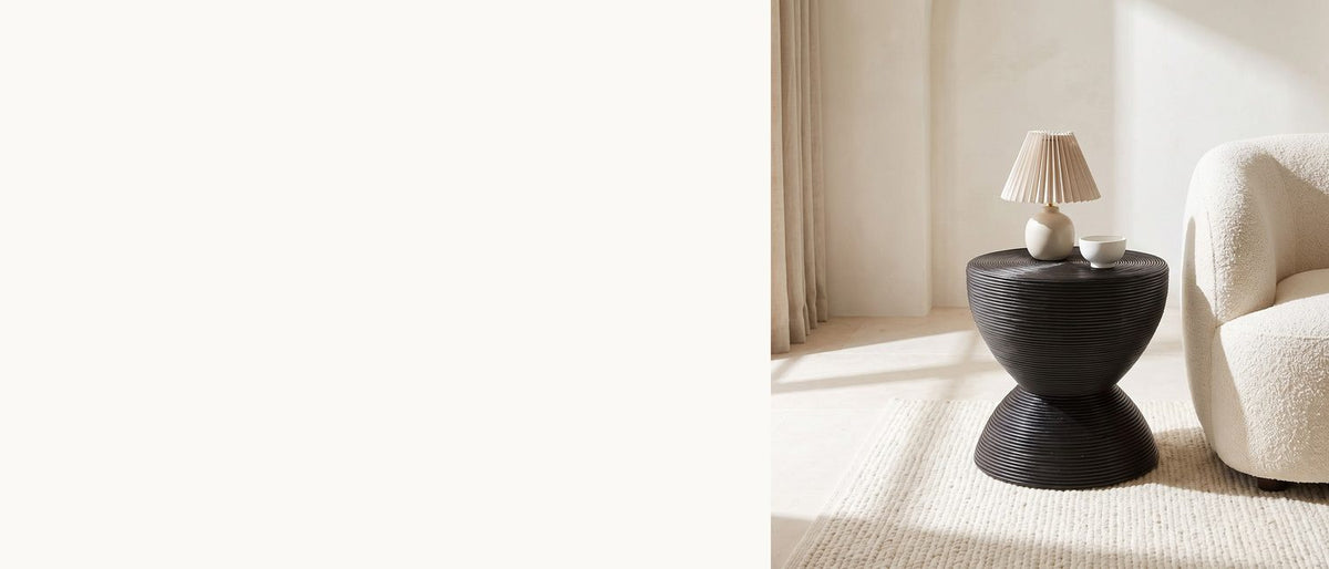 Rattan, coiled into an hourglass. - Tricase Black Rattan Hourglass Side Table
