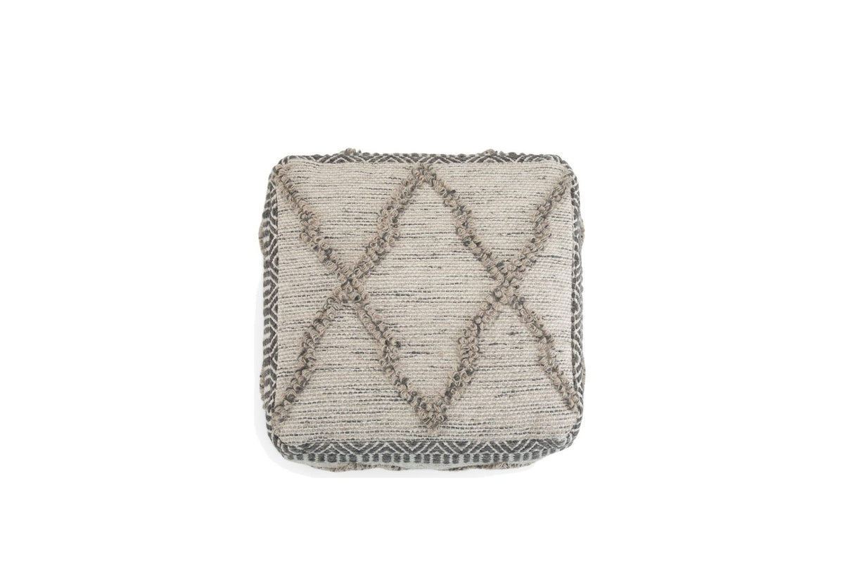 Triora Handloom Wool and Cotton Square Pouf in the room