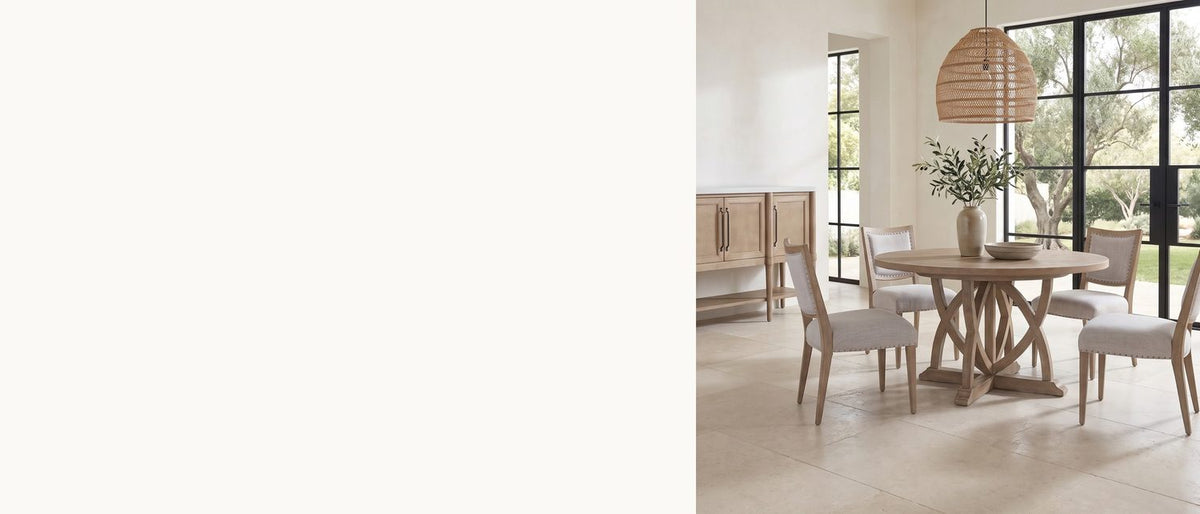 Crossed arches, a server included. - Tropea 54-Inch Round Extending Mindi Veneer Dining Set with 4 Chairs and Server