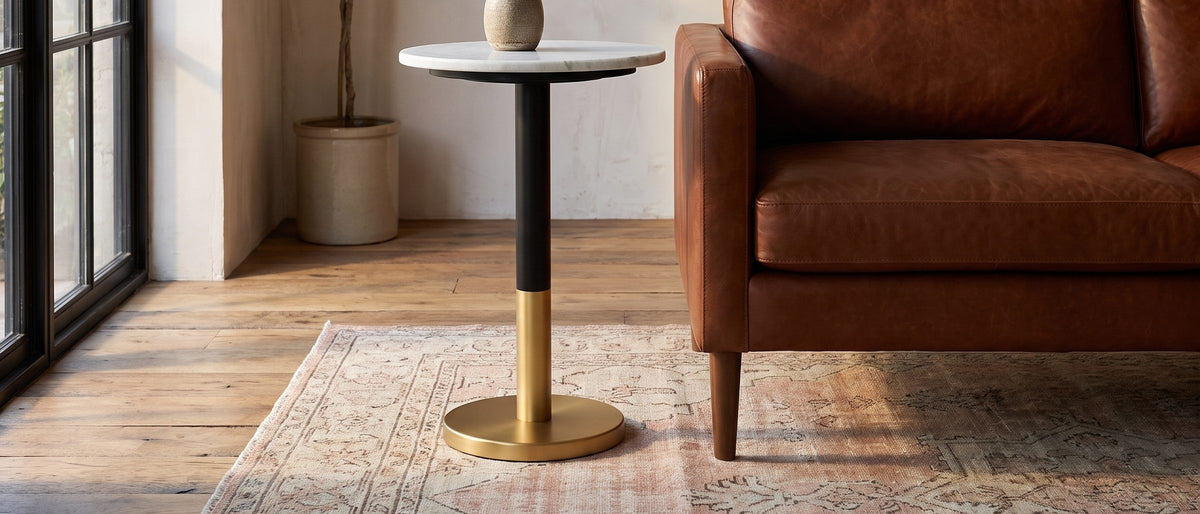 Ugento White Marble Pedestal Side Table in the room