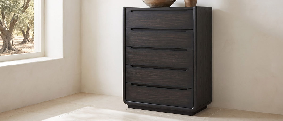 Valdobbiadene 40-Inch Burnished Black 5-Drawer Chest in the room