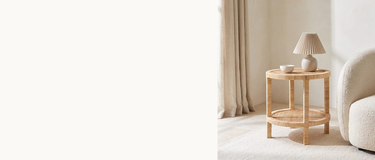 Wrapped in rattan, top to toe. - Valsinni Rattan Round Two-Tier Side Table