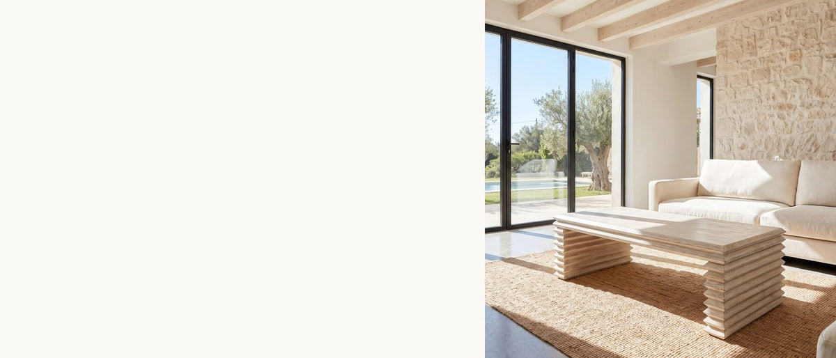 Stacked ridges, washed pale. - Varallo Reclaimed Pine Waterfall Coffee Table