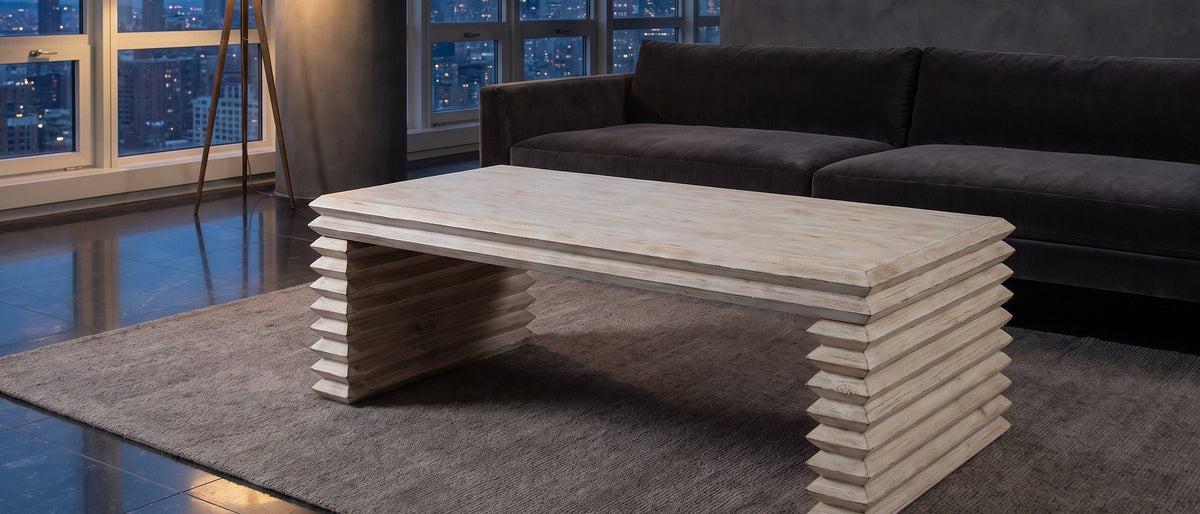Varallo Reclaimed Pine Waterfall Coffee Table in the room
