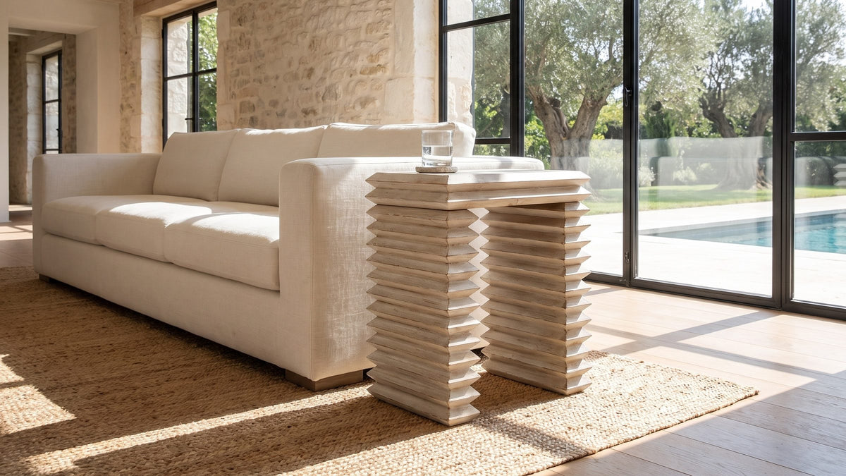 Pale wood, strong lines. - Varallo Reclaimed Pine Side Table