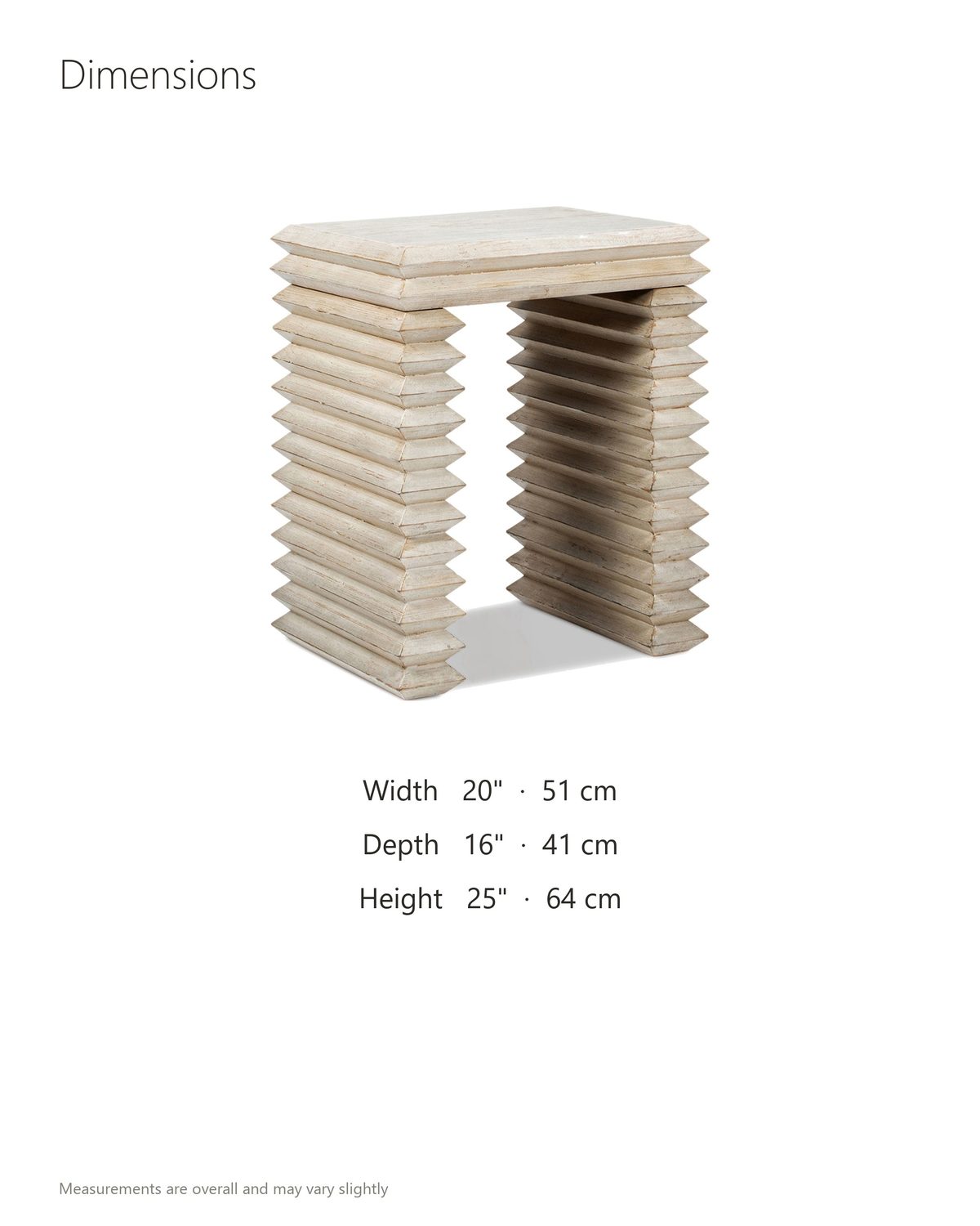 Varallo Reclaimed Pine Side Table dimensions: 20 in wide, 16 in deep, 25 in high