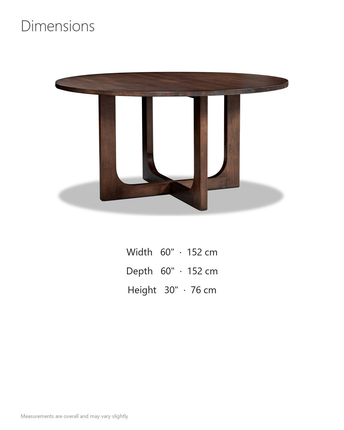Verbicaro 60-Inch Round Reclaimed Pine Dining Table dimensions