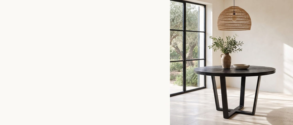 A black sunburst for four. - Verzino 47-Inch Round Black Acacia Sunburst Dining Table