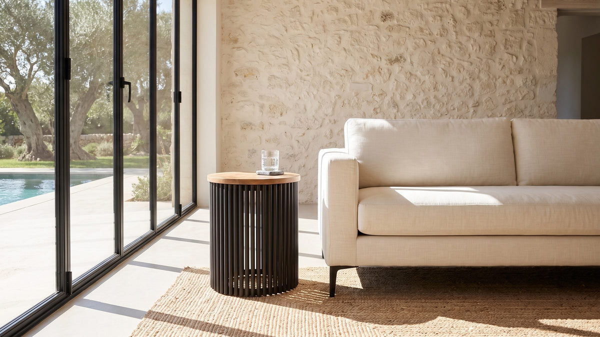 Honey and black. - Viggiano Mango and Black Metal Drum Side Table
