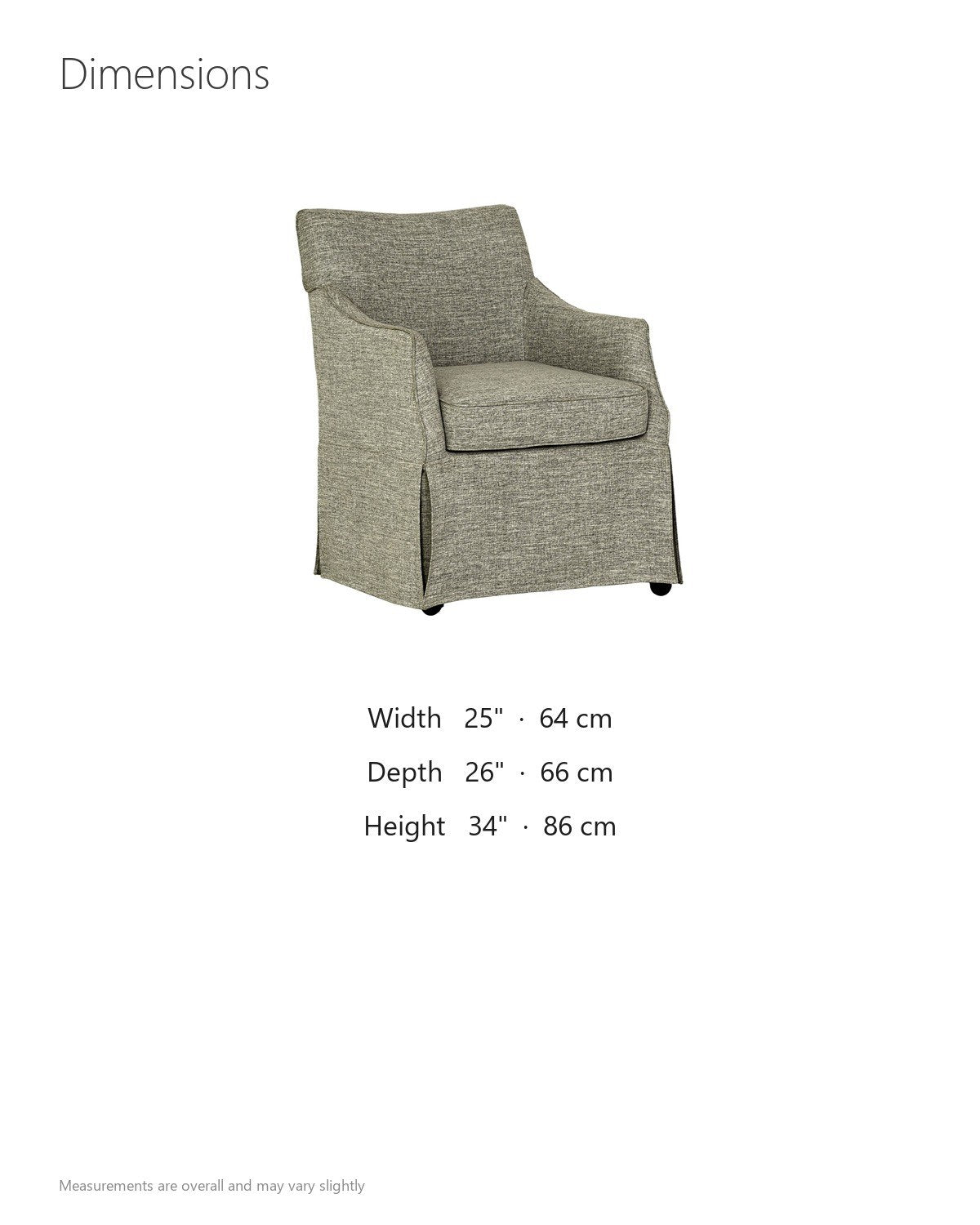 Zagarise Hidden-Caster Skirted Upholstered Dining Chair dimensions