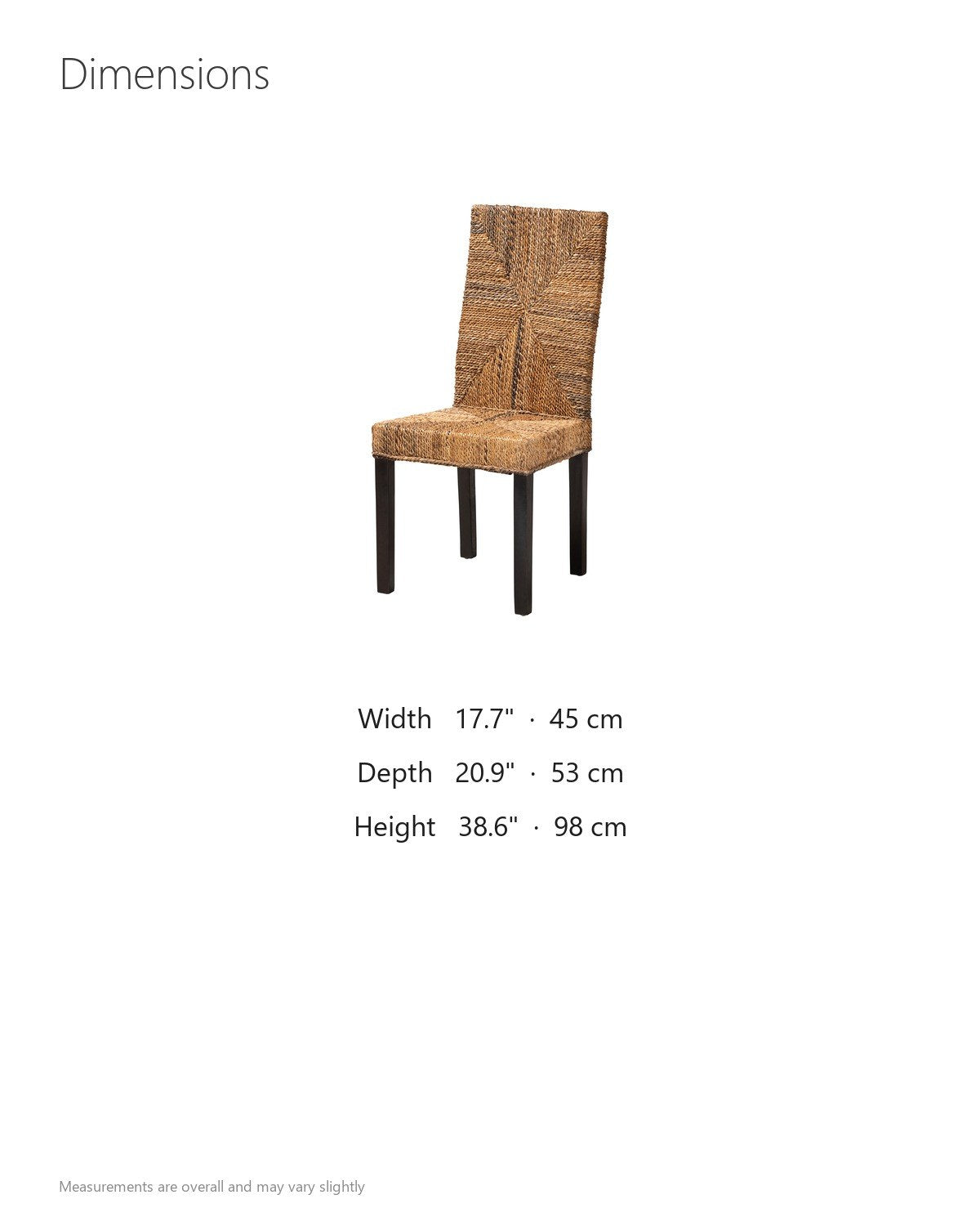 Zambrone Woven Natural Fiber Parsons Dining Chair dimensions