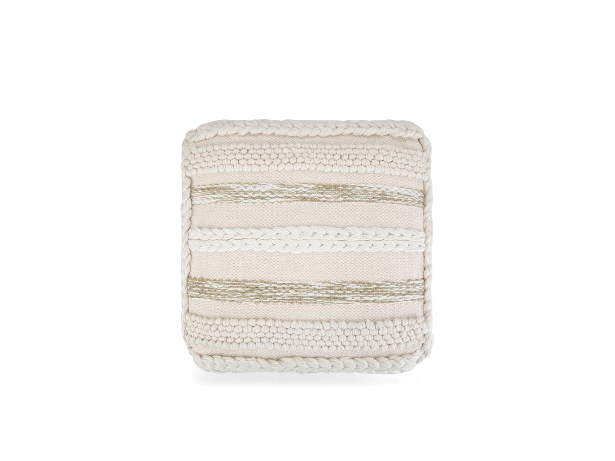 Apricale Natural Handloom Cotton Square Pouf seen from above, photographed on white