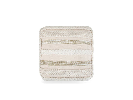 Apricale Natural Handloom Cotton Square Pouf seen from above, photographed on white