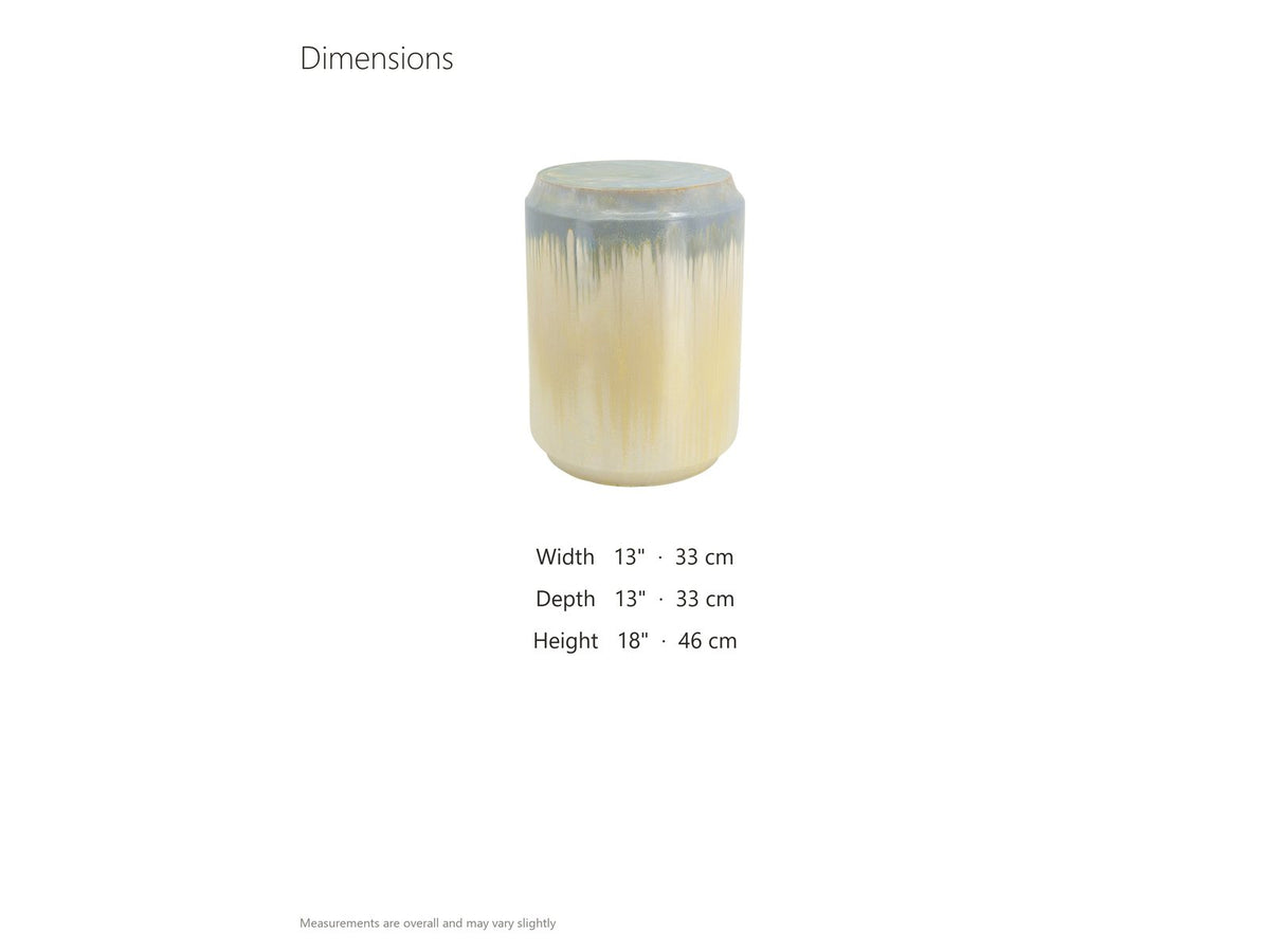 Aradeo Reactive Glaze Ceramic Drum Side Table dimensions: 13.0 in wide, 13.0 in deep, 18.0 in high