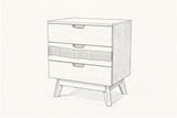 Pencil sketch of the Arborea nightstand, drawn from the same three-quarter view
