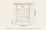 Arbus nightstand dimensions: 24 in wide, 26 in high, 16 in deep, 4 in from the floor to the bottom rail