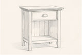 Pencil sketch of the Arbus nightstand, drawn from the same three-quarter view