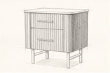 Pencil sketch of the Aritzo nightstand, drawn from the same three-quarter view