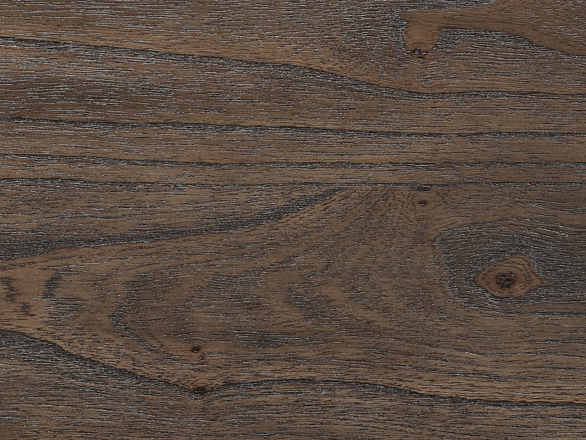 Close-up of the Arta 61-Inch Dark Brown 6-Drawer Dresser: mindi wood veneer over pine solids grain
