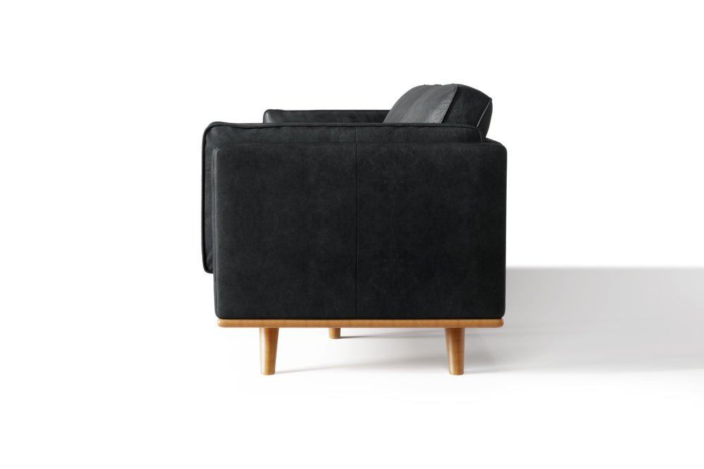 Valencia Artisan Wide Three Seats Leather Sofa, Black Color