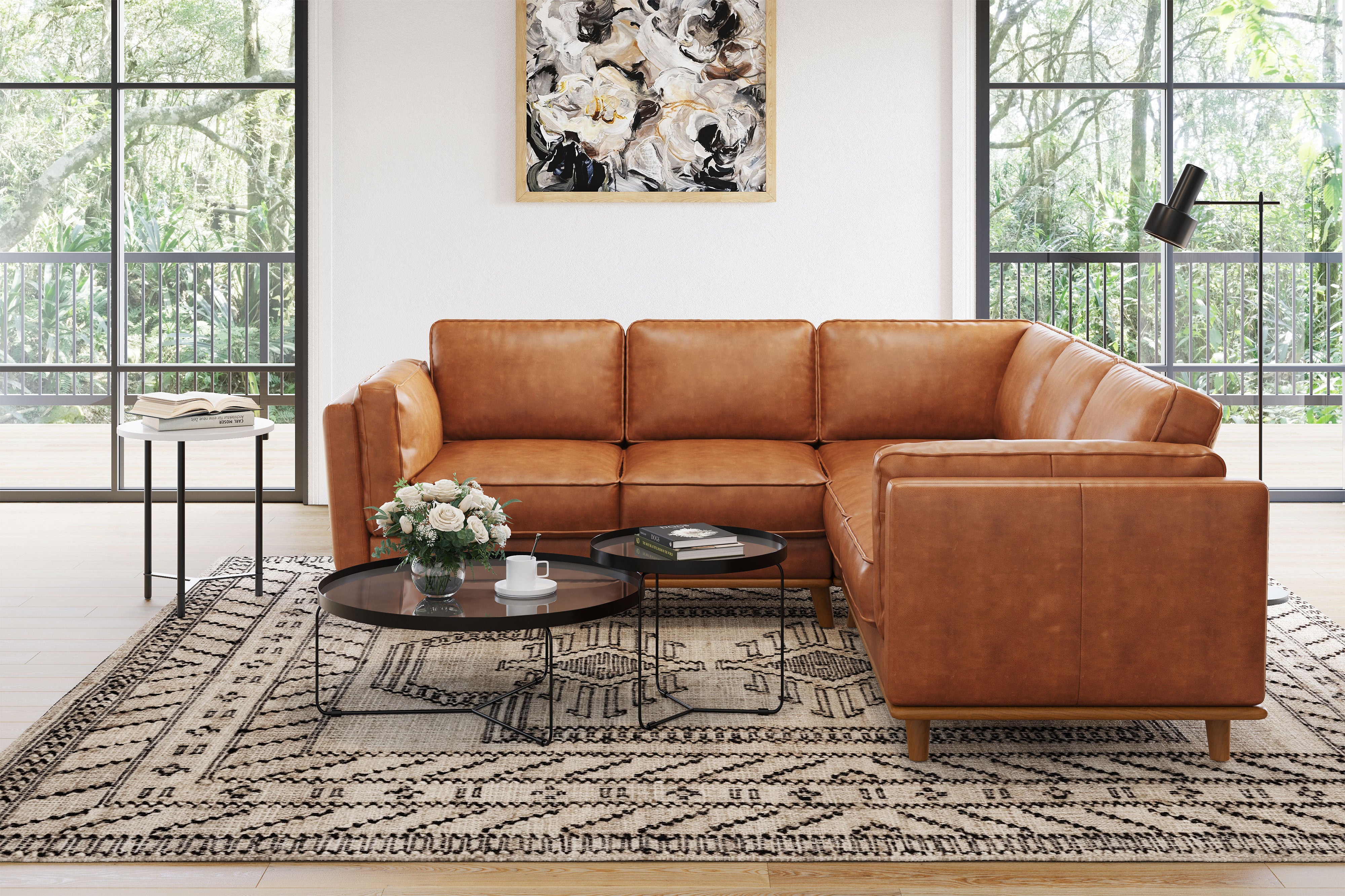 Cognac leather sectional deals couch