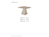 Asiago 40-Inch Square Faux Travertine Pyramid Pedestal Dining Table dimensions: 40 in wide, 40 in deep and 29.5 in high