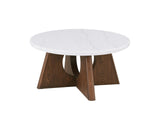 Asti 40-Inch Round White Marble Coffee and End Table Set, 3 Pieces photographed on white: the coffee table
