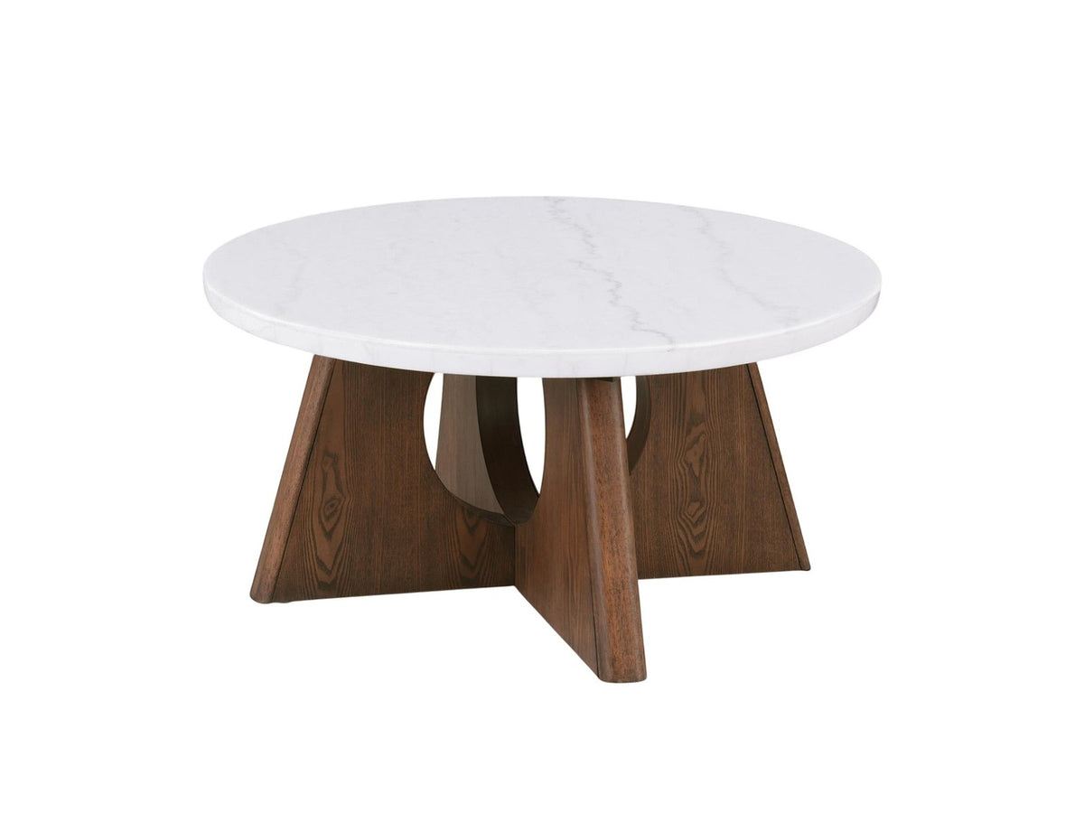 Asti 40-Inch Round White Marble Coffee and End Table Set, 3 Pieces photographed on white: the coffee table