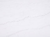 Close-up of the Asti 40-Inch Round White Marble Coffee and End Table Set, 3 Pieces: the fine grey veins of the white marble top