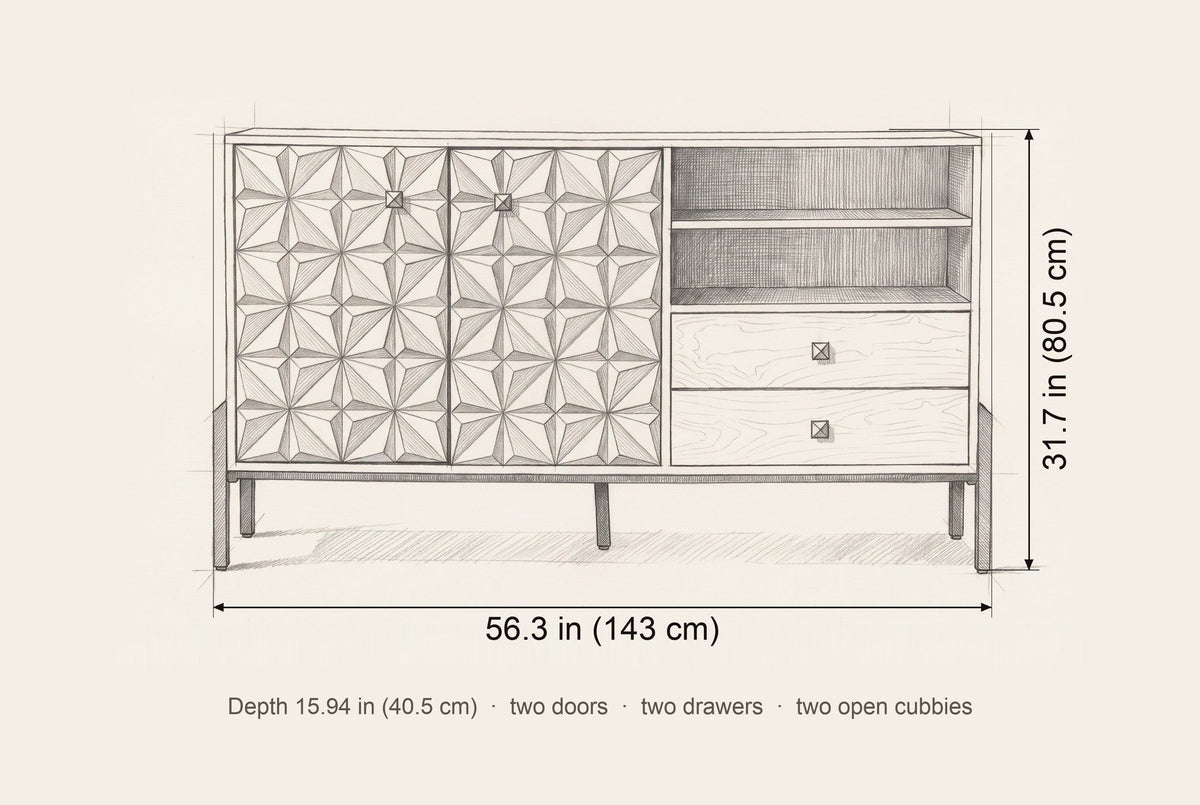 Atella sideboard dimensions: 56.3 in wide, 31.7 in high, 15.94 in deep
