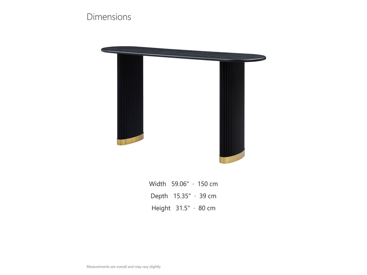 Atina Black Ash Oval Console Table dimensions: 59.06 in wide, 15.35 in deep, 31.5 in high