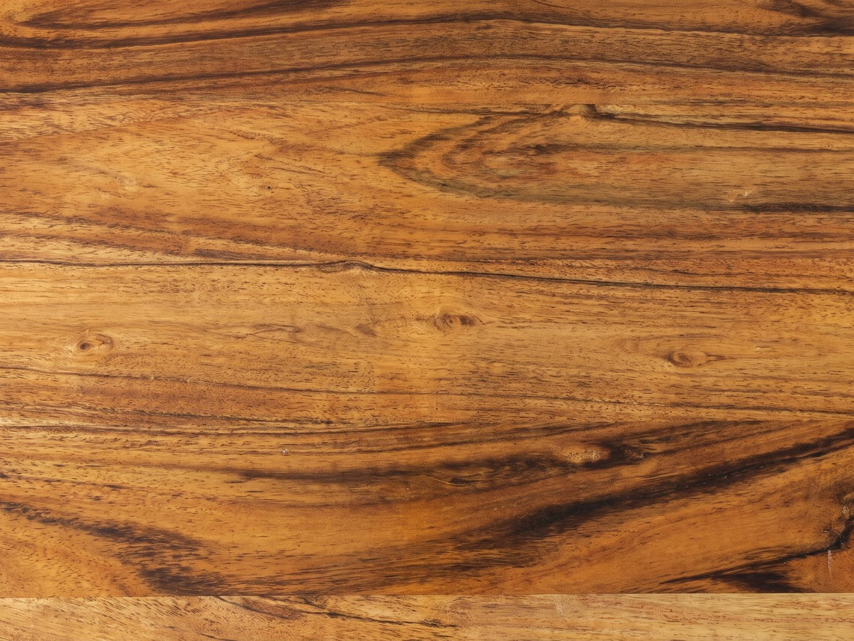 Close-up of the Badolato Marble and Acacia Two-Tier Side Table: the acacia grain of the lower shelf