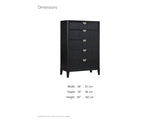 Bardolino 36-Inch Black Fluted 5-Drawer Chest dimensions: 36.0 in wide, 18.0 in deep, 56.0 in high