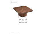 Bari Walnut Veneer Square Pedestal Coffee Table dimensions: 35.4 in wide, 35.4 in deep, 15.4 in high