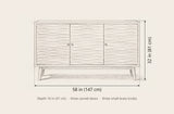 Barile sideboard dimensions: 58 in wide, 32 in high, 16 in deep