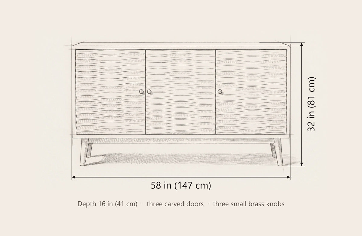 Barile sideboard dimensions: 58 in wide, 32 in high, 16 in deep